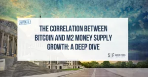 Cover image for article on Bitcoin and M2 money supply growth correlation, featuring the U.S. Capitol and floating dollar bills