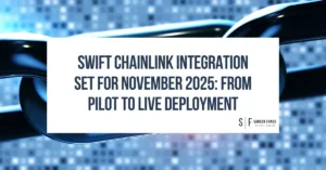 Blockchain chain link with SWIFT Chainlink integration announcement.