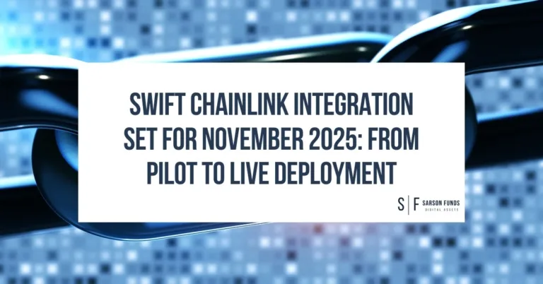 Blockchain chain link with SWIFT Chainlink integration announcement.