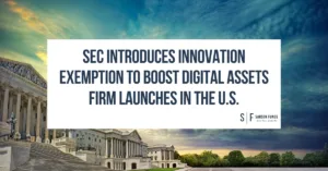 U.S. Capitol with bold headline about SEC’s digital asset innovation exemption