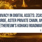 Digital blockchain network background with privacy-focused headline.