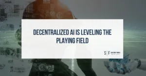 Silhouette of a human and robotic hand facing each other with digital AI interface graphics overlayed