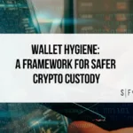Wallet hygiene and crypto custody graphic featuring a hardware wallet, binary code and Sarson Funds branding.