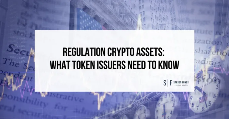 Regulation Crypto Assets: What Token Issuers Need to Know, with SEC imagery and financial market graphics